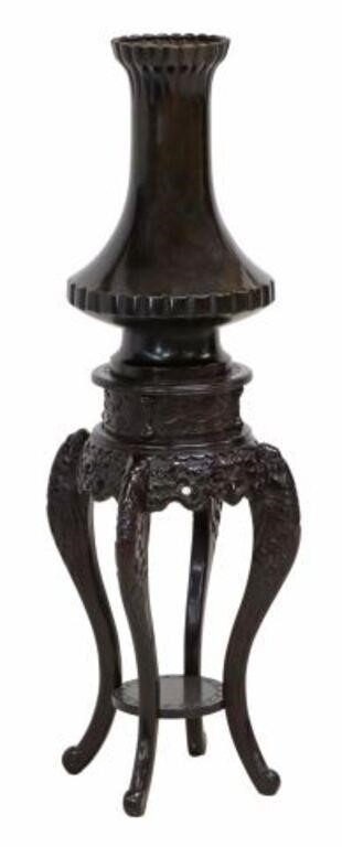 (2) BRONZE GOOSENECK VASE ON
