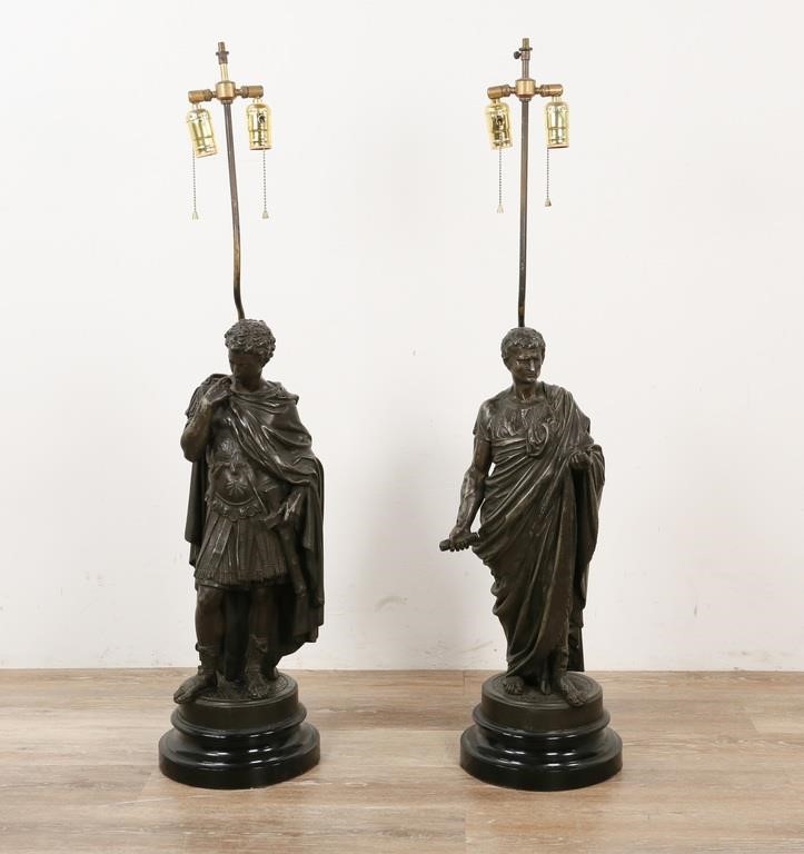 2 BRONZE LAMPS, ROMAN SENATOR AND