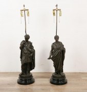 2 BRONZE LAMPS, ROMAN SENATOR