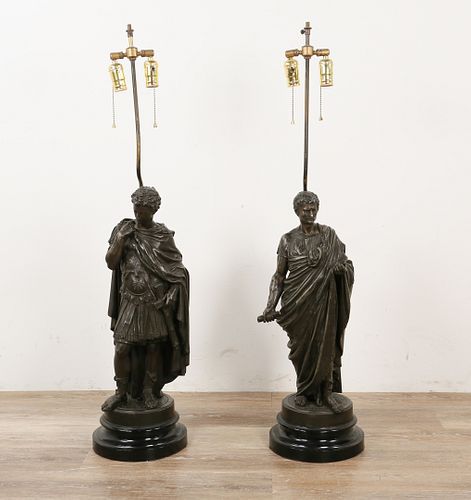 2 BRONZE LAMPS, ROMAN SENATOR AND