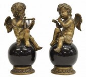 (2) BRONZE SEATED WINGED CHERU