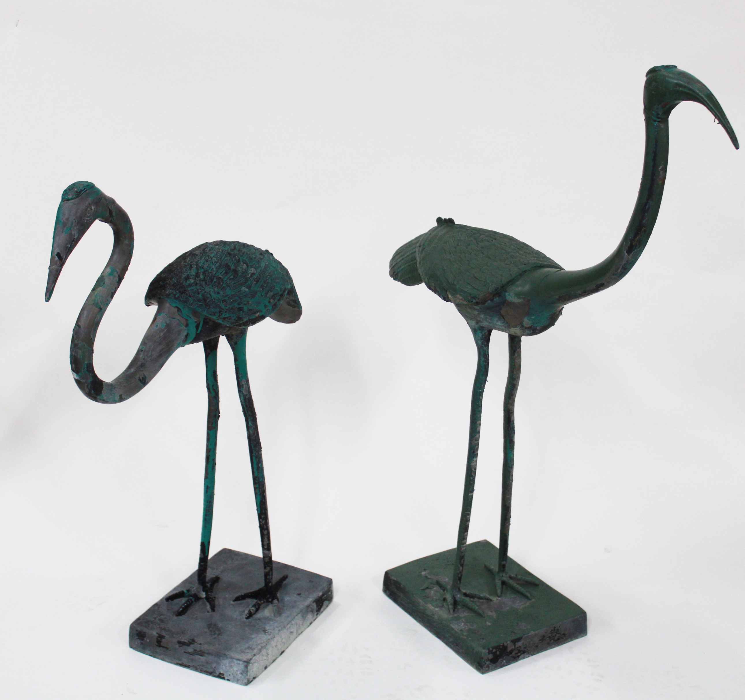 2 BRONZE WATER BIRDS ON PLYNTHS TWO