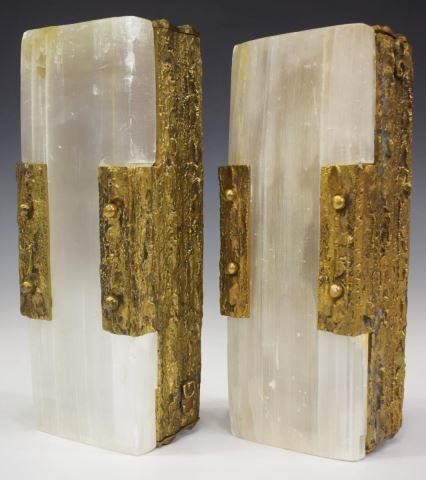 (2) BRUTALIST STYLE BRONZE & QUARTZ