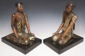 (2) BURMESE CARVED &AMP; PARCE