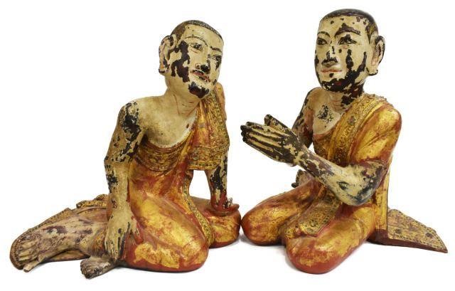 (2) BURMESE PARCEL GILT CARVED WOOD