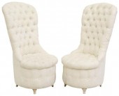 (2) BUTTON-TUFTED IVORY HIGHBA
