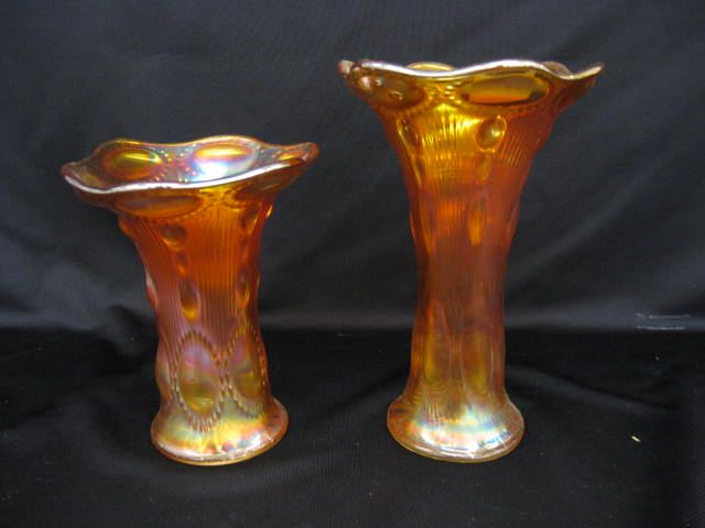 2 Carnival Glass Vases marigold 7''