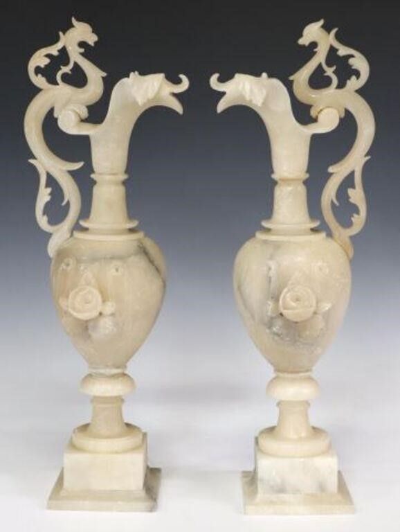 (2) CARVED ALABASTER EWER-FORM