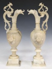 (2) CARVED ALABASTER EWER-FORM