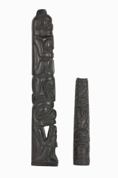 (2) CARVED ARGILLITE HAIDA TOT