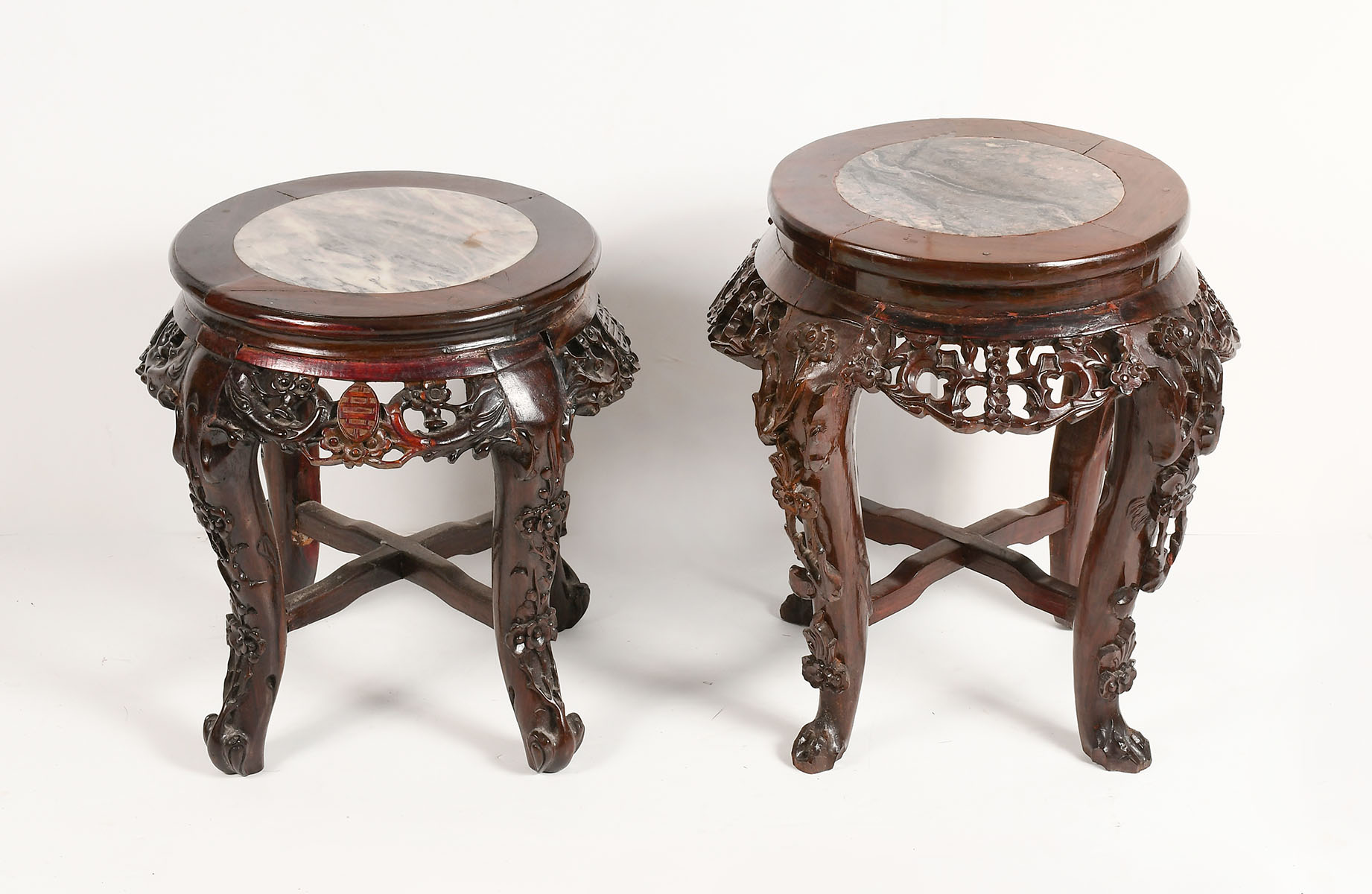 2 CARVED CHINESE MARBLE TOP
