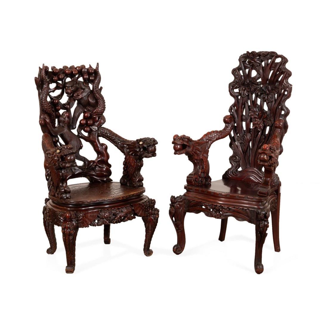 2 CARVED HARDWOOD JAPANESE
