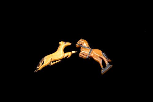 2 CARVED HORSE PINS 1 LAMINATED