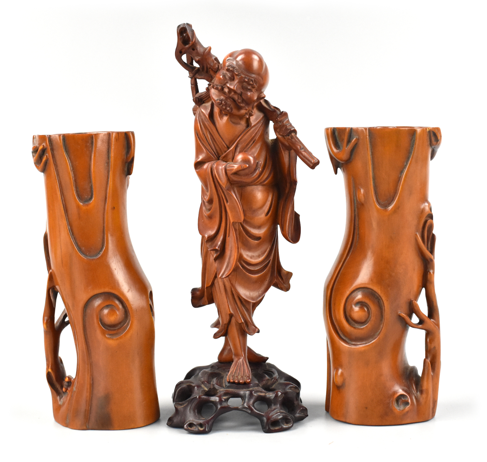 2 CARVED HUANGYANG WOOD INCENSE
