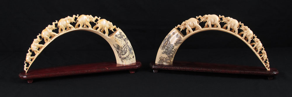 2 CARVED IVORY ELEPHANT BRIDGES: