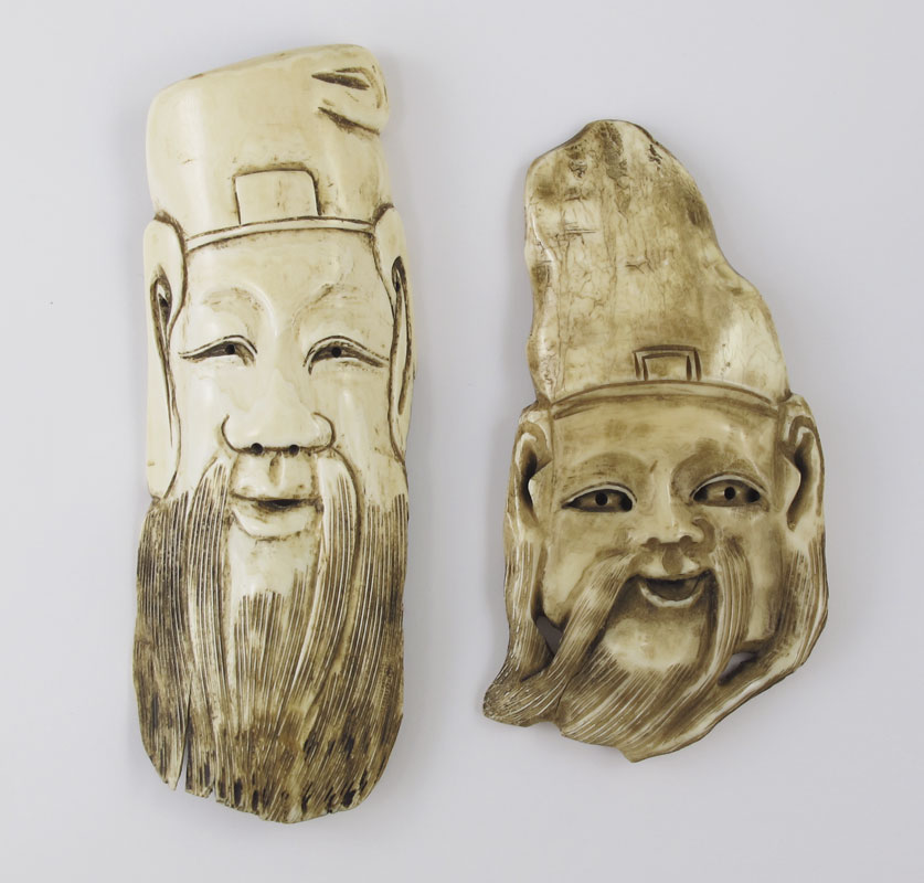 2 CARVED IVORY FACES OF CHINESE