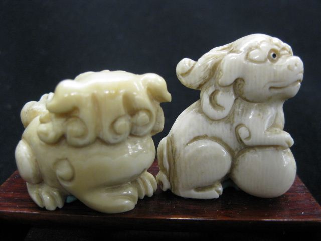 2 Carved Ivory Netsuke of Foo