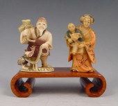 2 CARVED IVORY NETSUKES FISHER