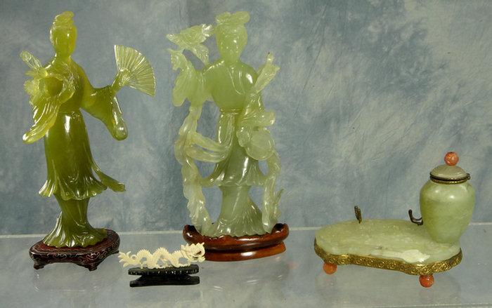 2 carved jade courtesan figures,