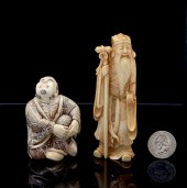 2 CARVED JAPANESE IVORY OKIMON