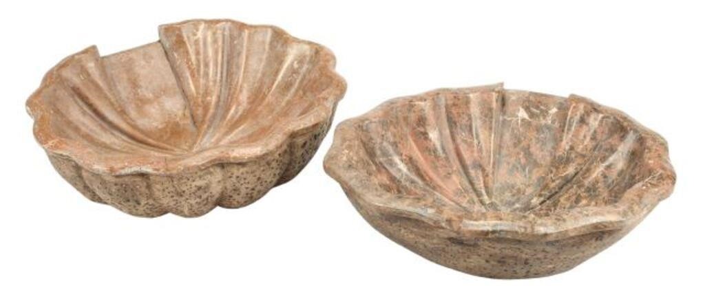 (2) CARVED MARBLE SHELL-FORM