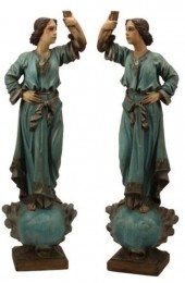 (2) CARVED & PAINTED WOOD FIGU