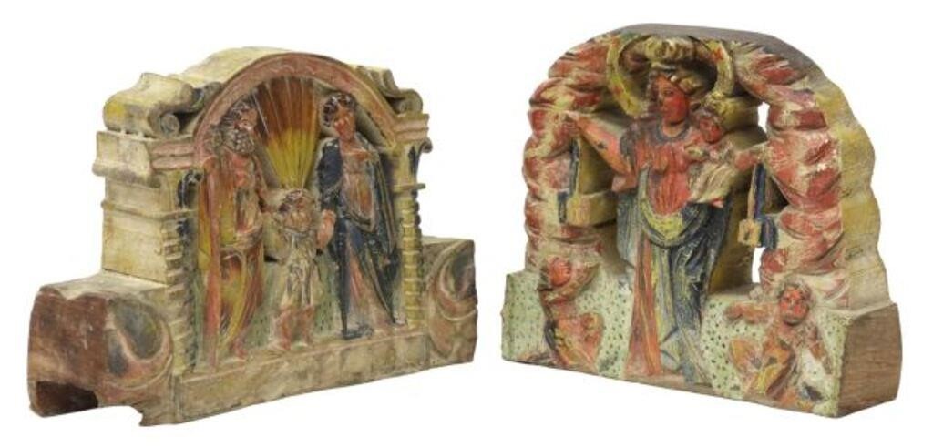 (2) CARVED & POLYCHROMED HOLY