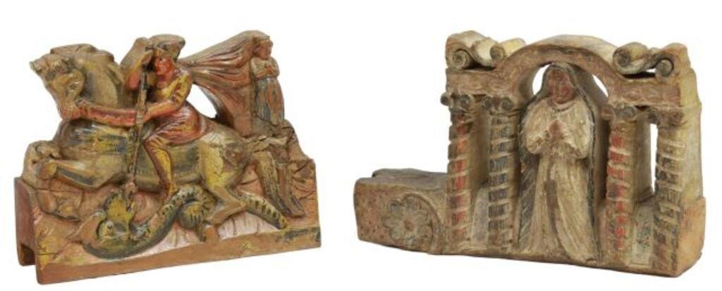 (2) CARVED & POLYCHROMED ST
