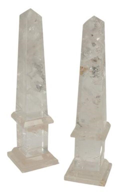 (2) CARVED ROCK CRYSTAL OBELISKS,