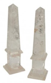 (2) CARVED ROCK CRYSTAL OBELIS