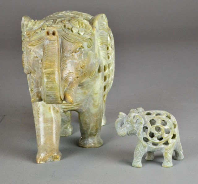 (2) CARVED SOAPSTONE PIERCED-WORK