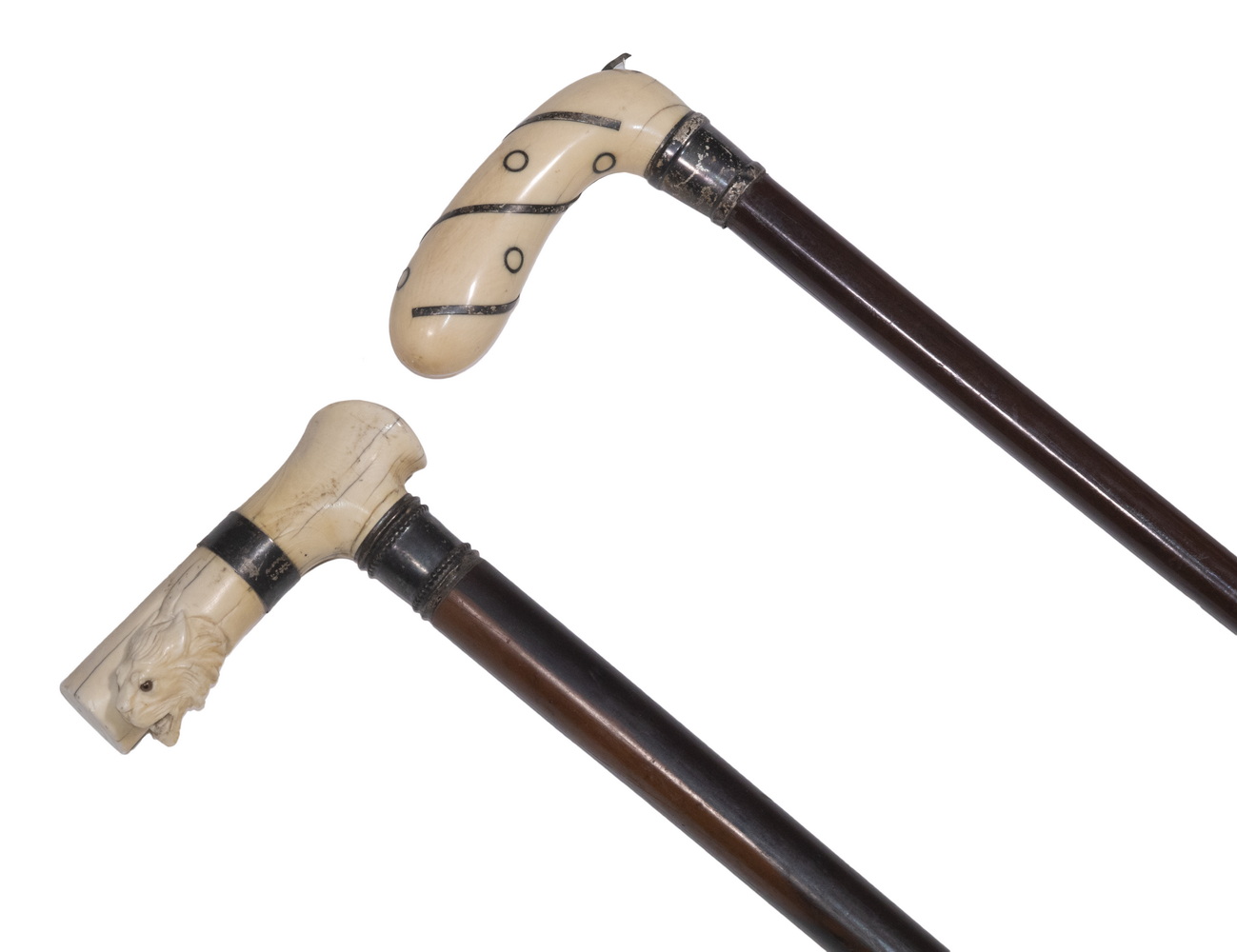 (2) CARVED WALKING STICKS 19th c.