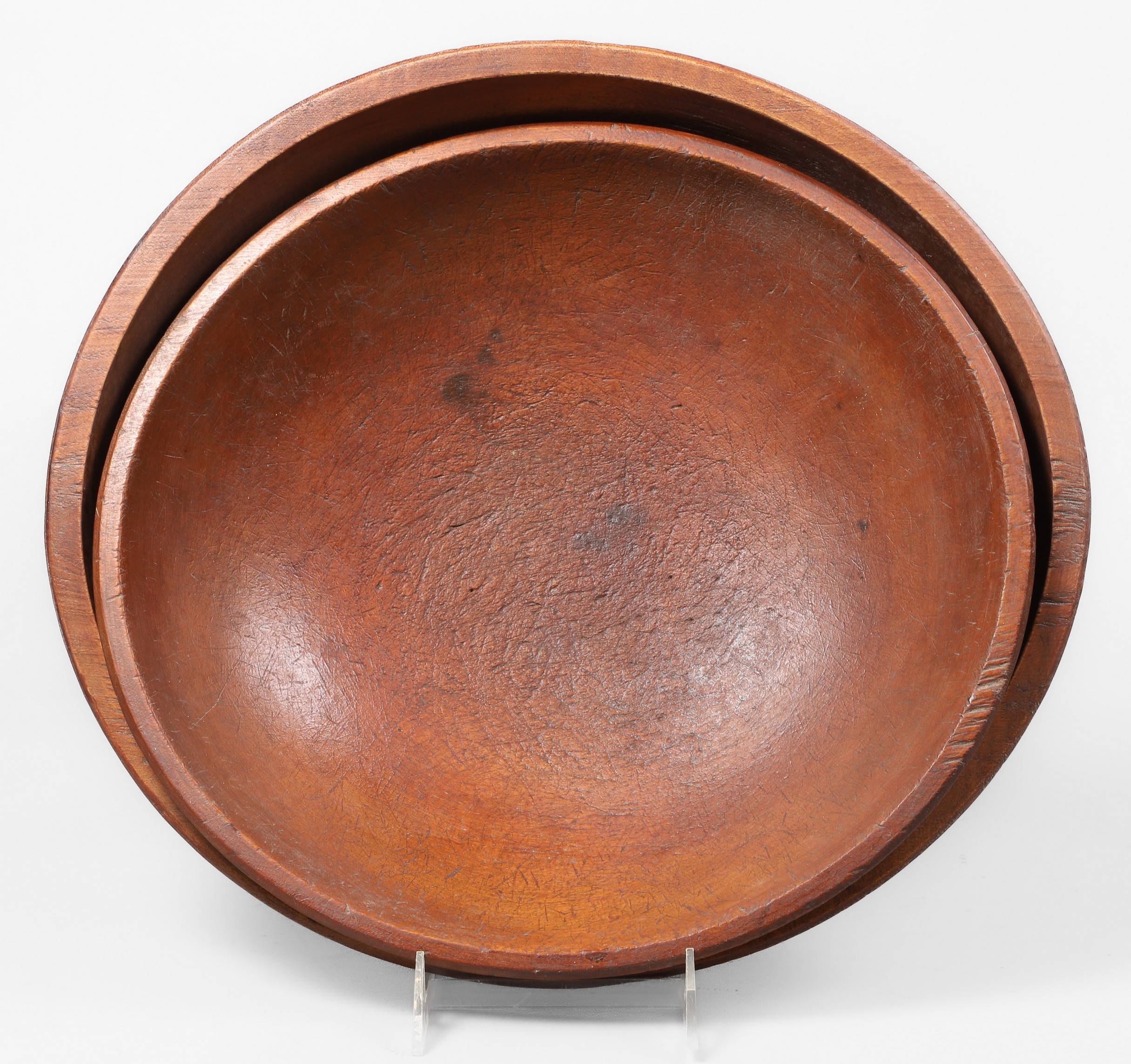 (2) Carved wood bowls, 13" dia