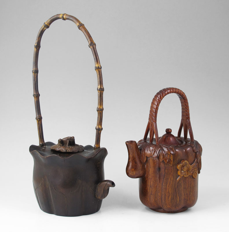 2 CARVED WOOD CHINESE HOT WATER