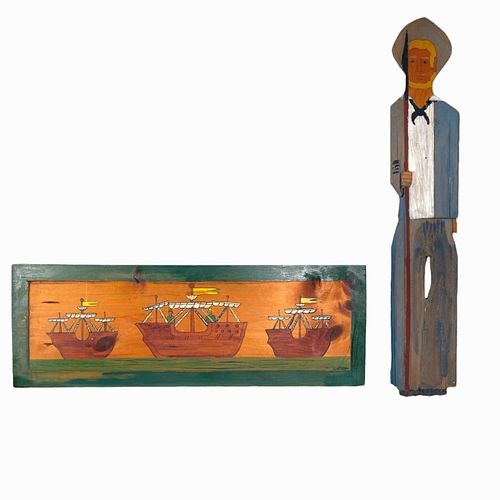 (2) CARVED WOOD FOLK ART HAND