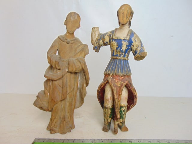 2 CARVED WOOD SANTOS FIGURES, ONE