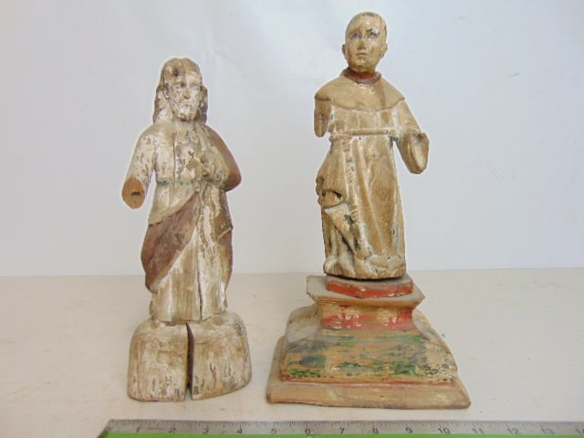 2 CARVED WOOD SANTOS FIGURES,