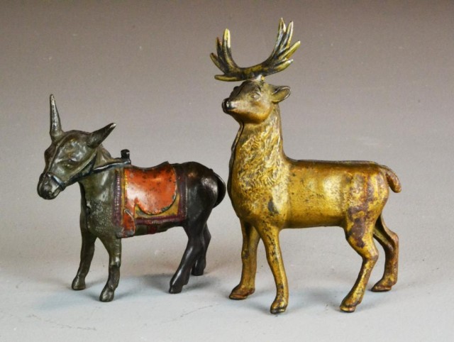 (2) Cast Iron Banks Deer And Donkey