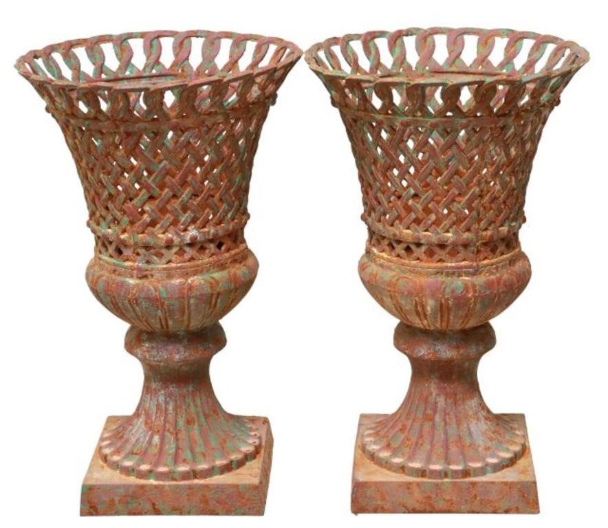 (2) CAST IRON BASKET WEAVE GARDEN