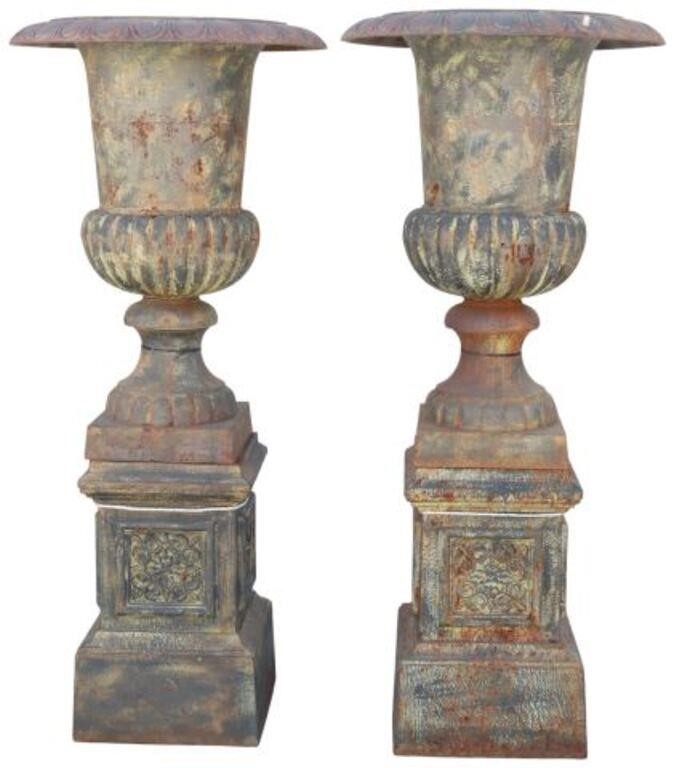 (2) CAST IRON CAMPANA-FORM URNS