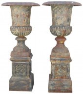 (2) CAST IRON CAMPANA-FORM URN