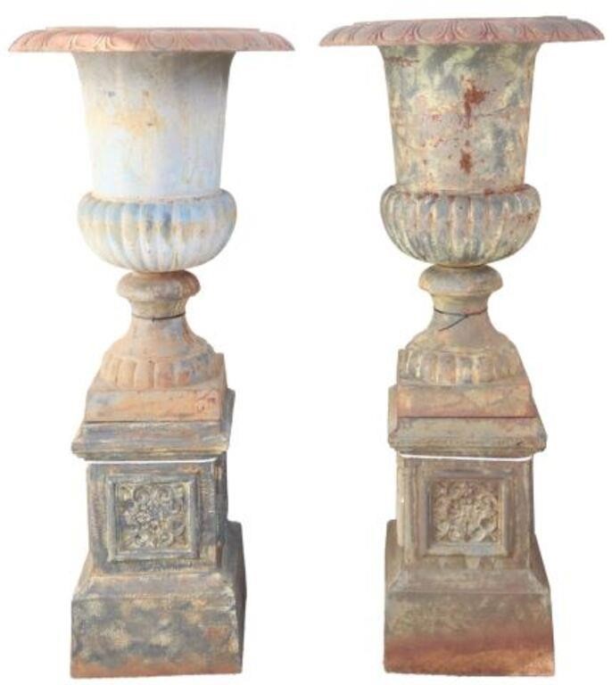 (2) CAST IRON CAMPANA-FORM URNS