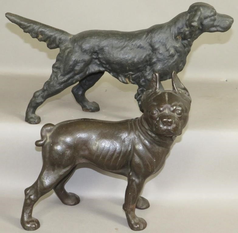 2 CAST IRON DOG DOORSTOPSca. 1930s;