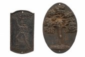 (2) Cast iron fire marks, c/o