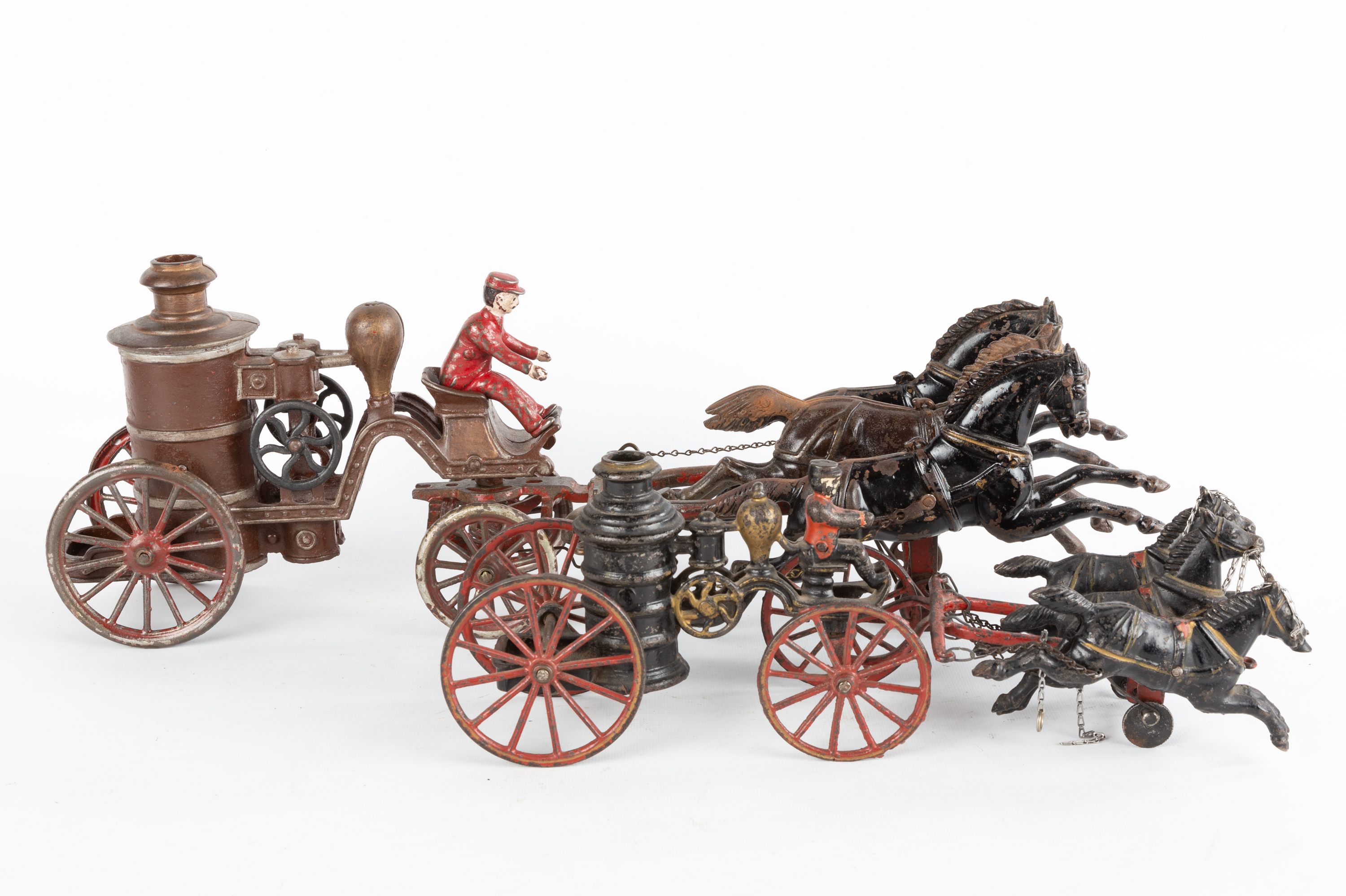 (2) CAST IRON HORSE DRAWN FIRE