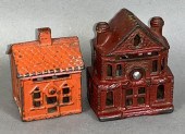 2 CAST IRON HOUSE SHAPED BANKS