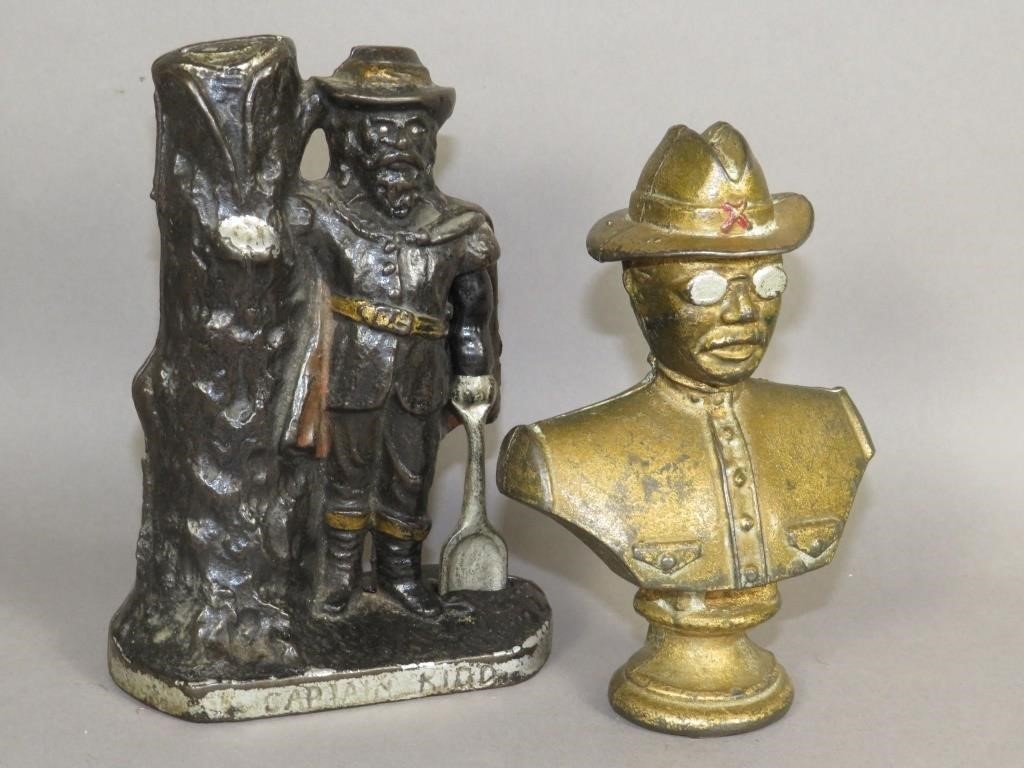 2 CAST IRON MILITARY FIGURAL