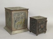 2 CAST IRON SAFE SHAPED BANKSc