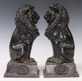 (2) CAST IRON SEATED LION DOOR
