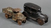 (2) CAST IRON TOY TRUCK & CARG